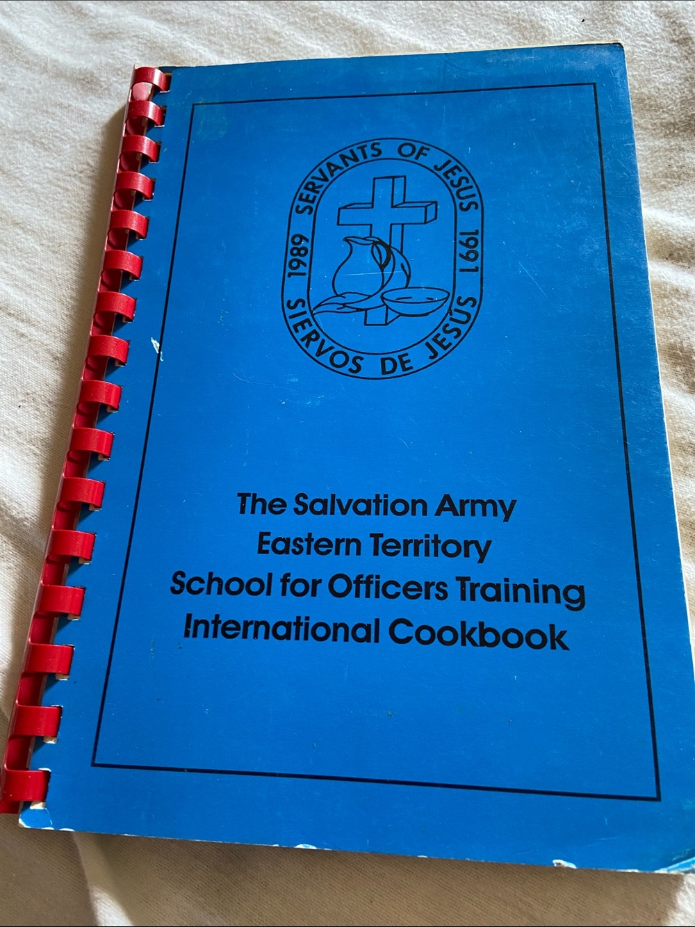 Vintage 90s 1990s Salvation Army International spiral commun Cookbook Blue & Red